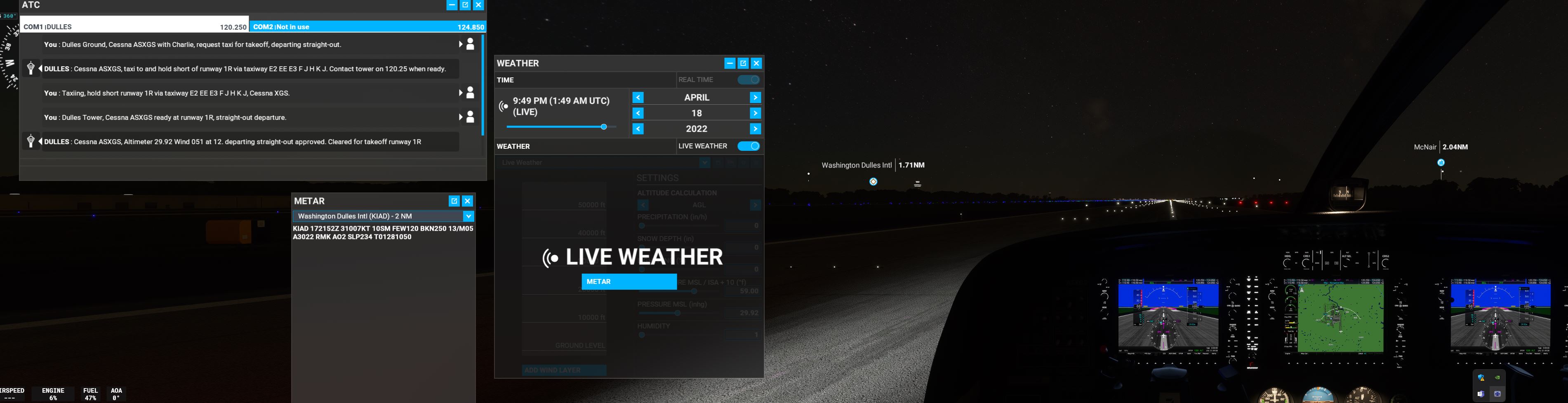 ATC always reports altimeter at 29.92 in Live Weather World Discovery